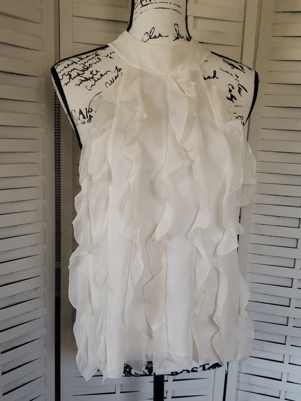 Intermix Ivory 100% Silk Ruffled Halter Neck Blouse Size M
